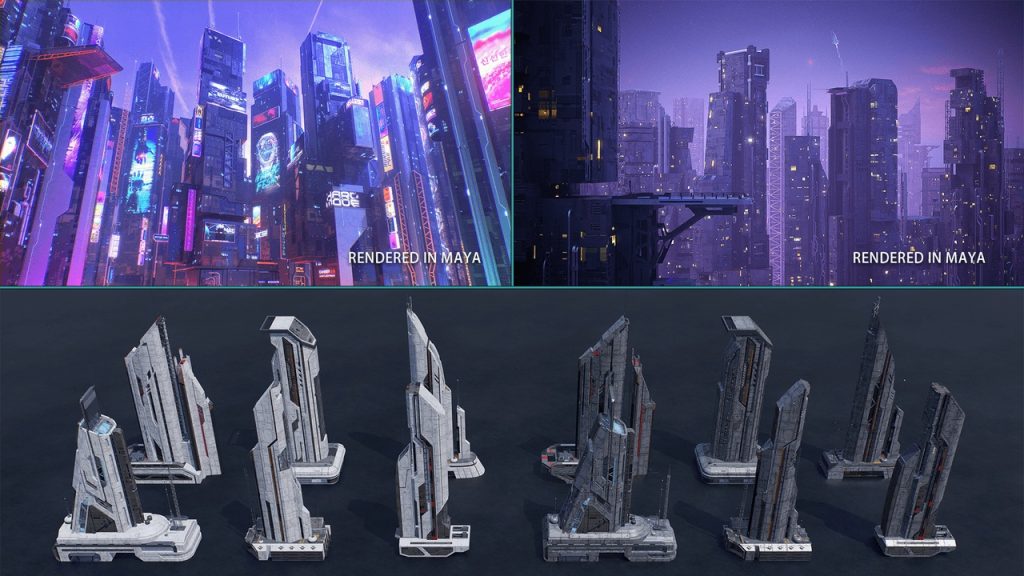 图片[2]-aicgt资源网科幻赛博朋克未来派建筑 – Scifi Cyberpunk Futuristic building Bundle