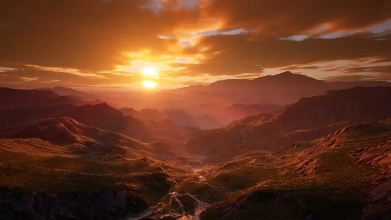 黄昏山峰-High Grass Landscape-aicgt资源网AICGT资源网