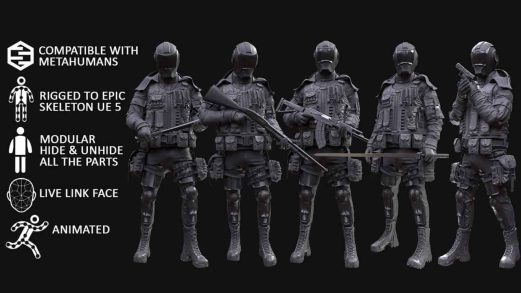 男人 – 军事服装5 – 模块化 – 配置 – 动画 – Man – Military Outfit 5 – Modular – Rigged – Animated虚幻引擎UE资源网-海量优质免费素材网|是一个提供海量CG素材的网站，包含虚幻资源、CG模型、CG教程等AICGT资源网